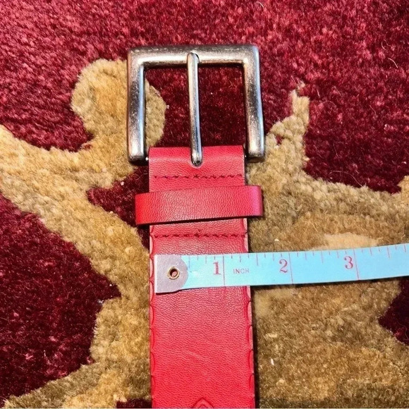 Women’s Red Vegan Leather Western Studded Belt Brushed Silver Tone Buckle S/M - Picture 12 of 16